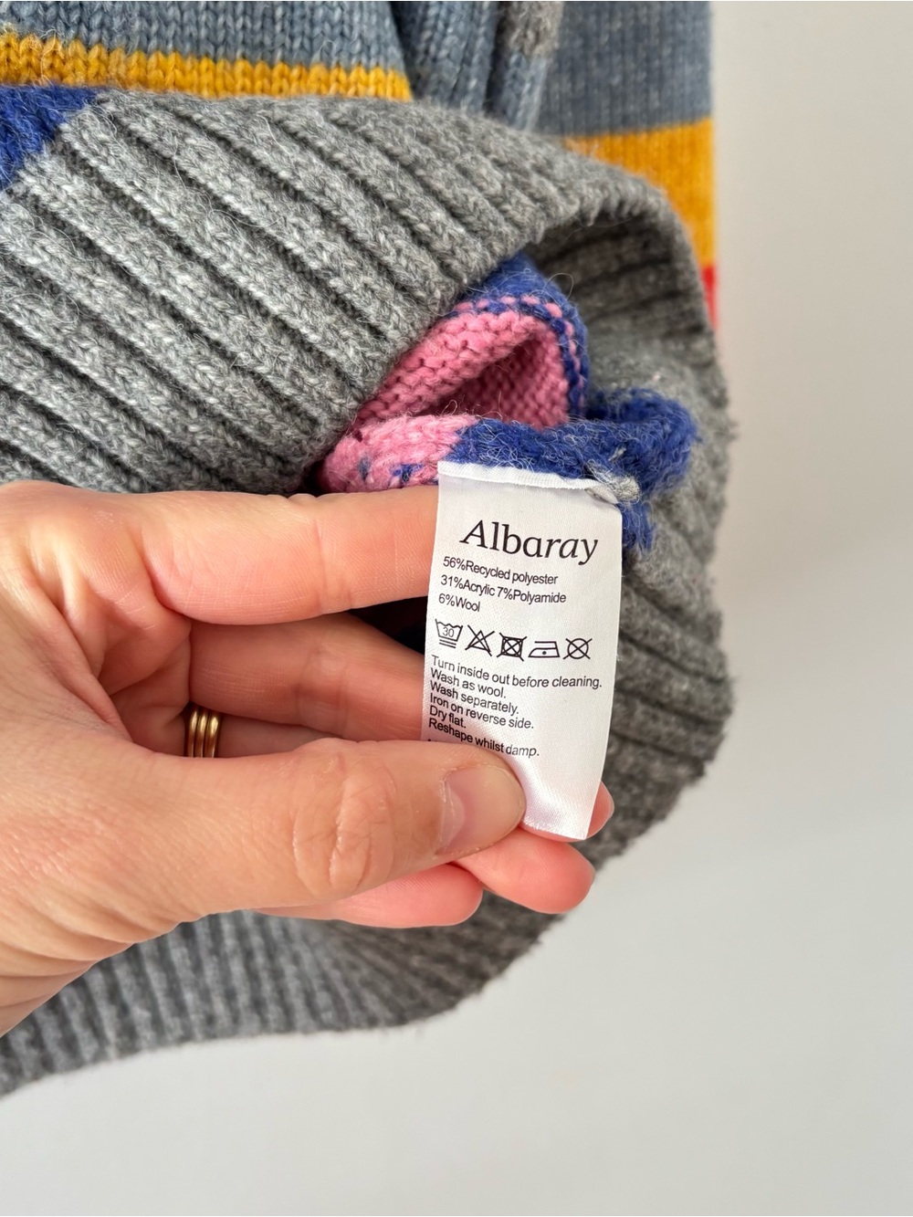 Albaray Wool Rainbow Crew Pullover Sweater Ribbed Trim Thick Knit Cozy — image 4 of 5